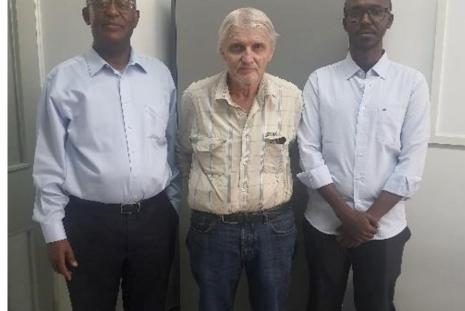 (From left to right) Dr. Vernon Gacii (Lecturer, department of Anaesthesia), Dr. Mikko Aalto (sponsoring Dr. Daher's education) and Dr. Daher (From Samalia and a student at the department of Anaesthesia).